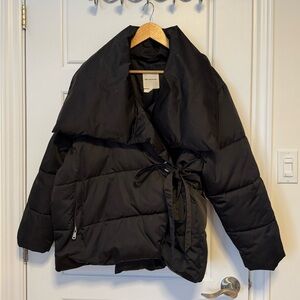 Avec Les Filles black sateen puffer wrap jacket